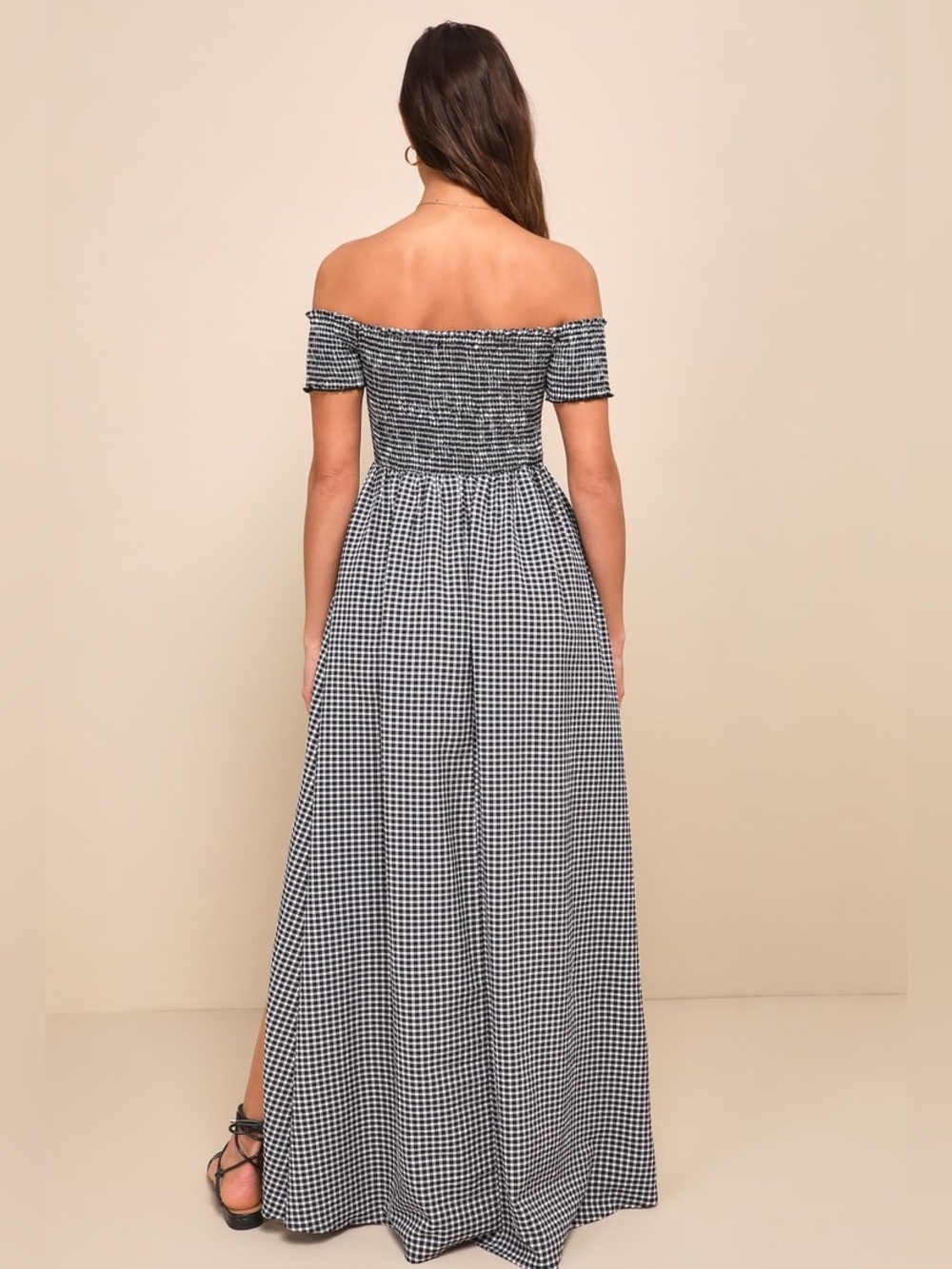 NWT Lulus Patsy Black and White Gingham Off-the-Shoulder Dress Size Medium - Picture 2 of 12